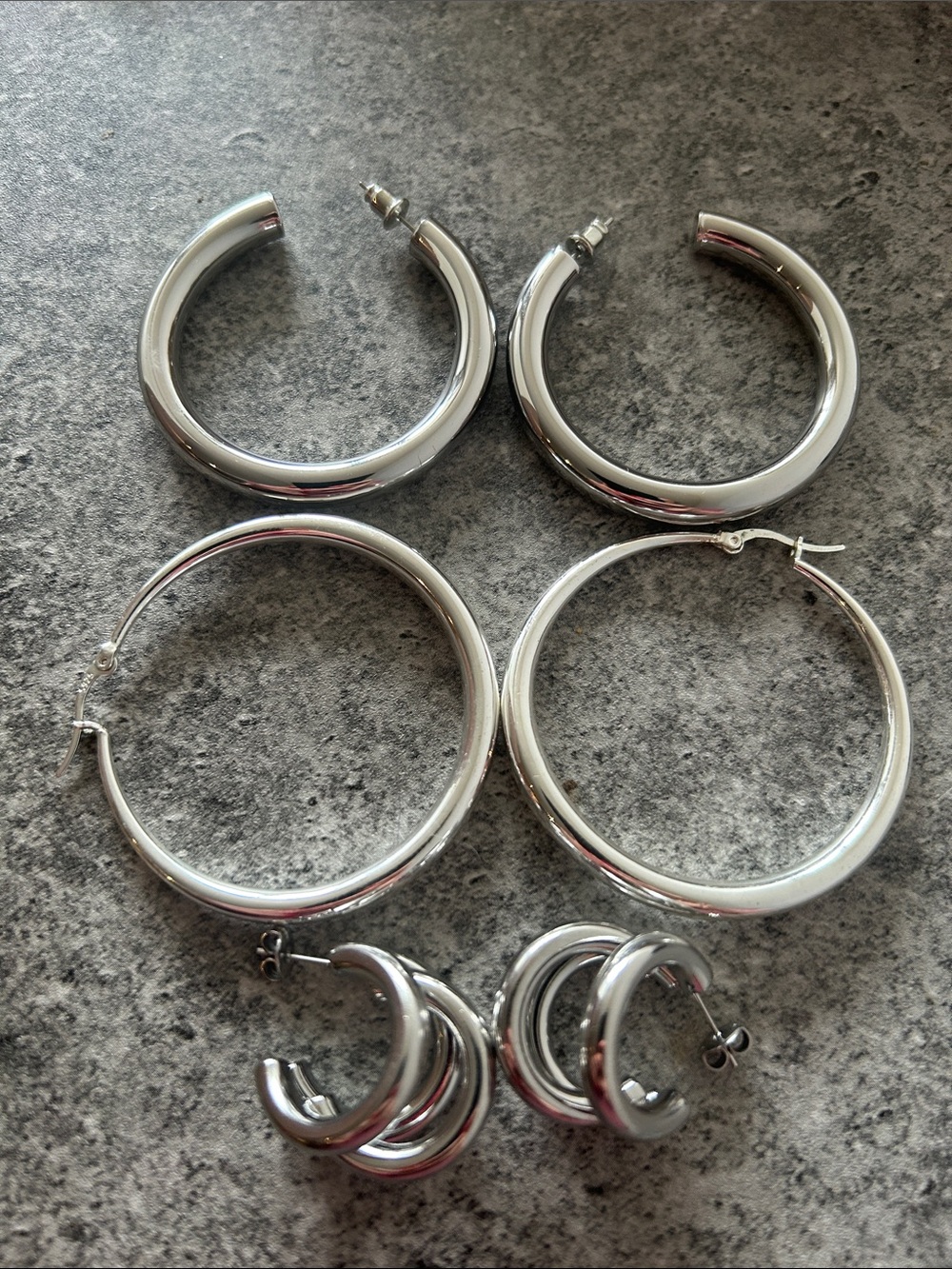 Silver Hoop Earring Set - Classic Chunky Hoops